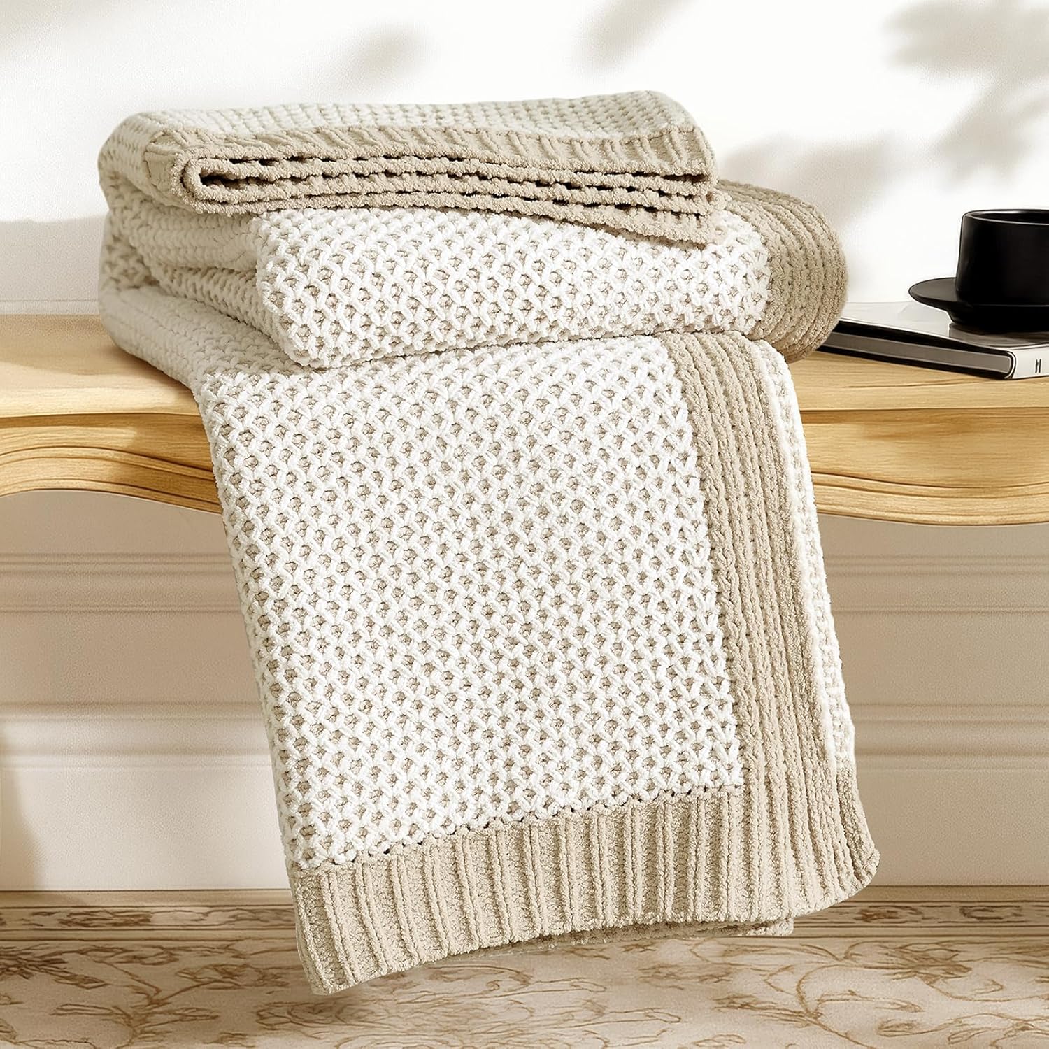 Honeycomb Knit Throw Blanket for Couch - Soft Chenille Design