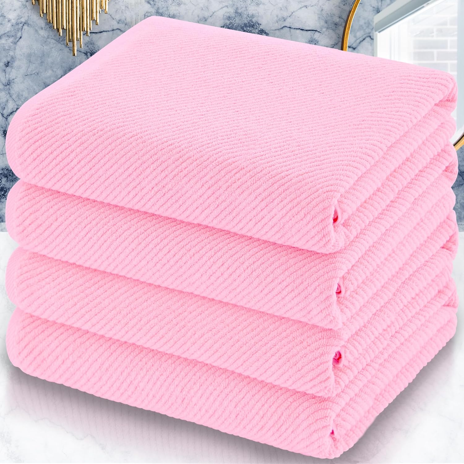 Luxurious Pink Bath Towels Set of 4 - Soft & Quick Dry