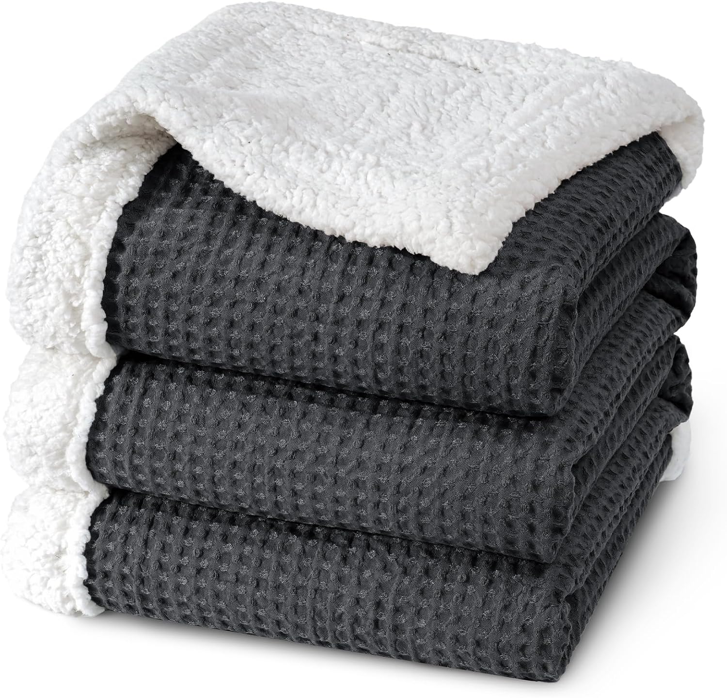 PHF Waffle Sherpa Blanket Twin Size, Cozy Soft & Reversible