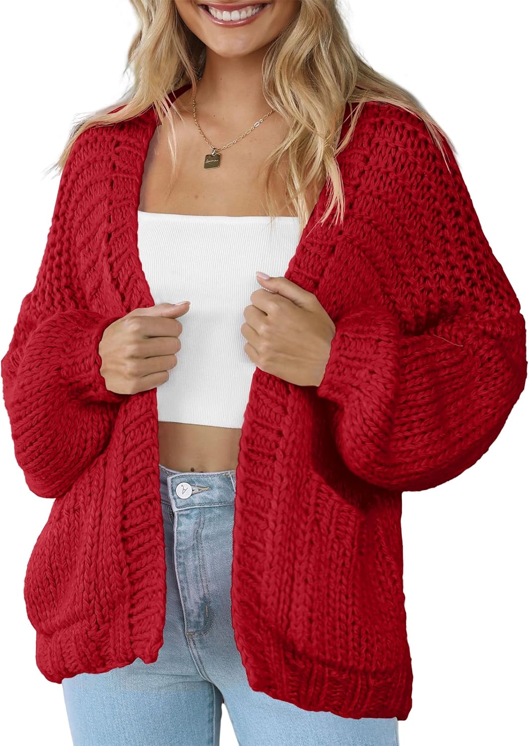 Women's Cardigan Soft Pocketed Long Sleeves Casual Sweater