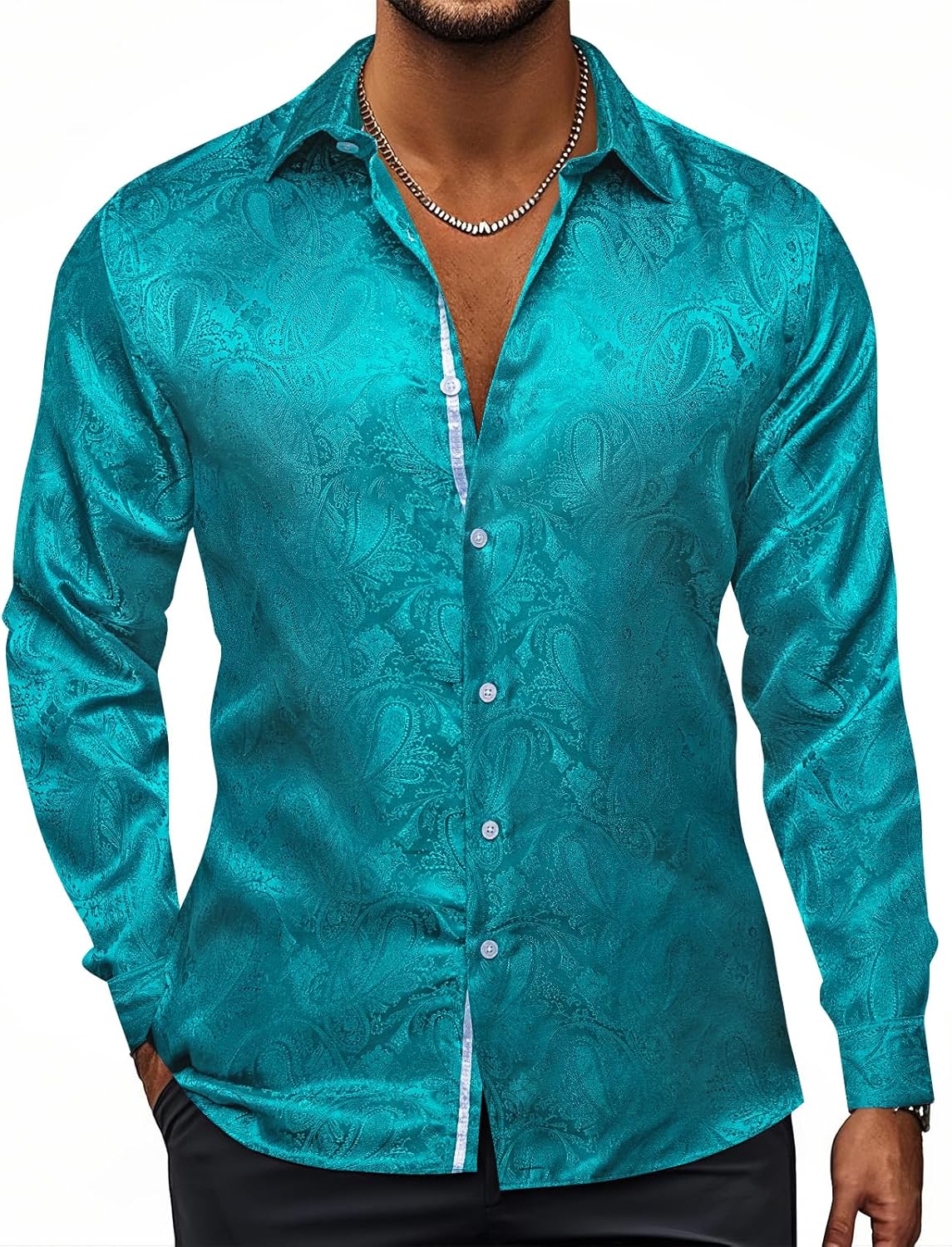 Hi-Tie Silk Mens Paisley Dress Shirts for Formal and Casual Wear