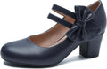 Mary Jane Heels with Bow Retro Closed Round Toe Pumps - Comfortable
