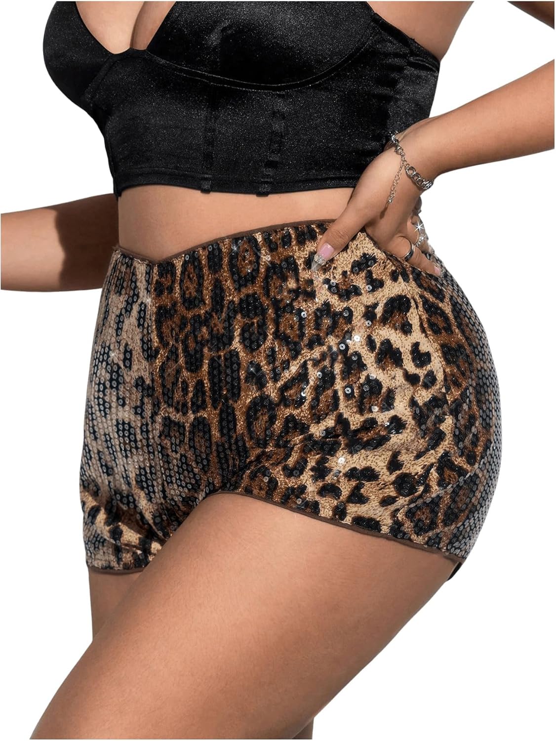 Leopard Print Sparkly Sequin Shorts for Women - Chic Y2K Style