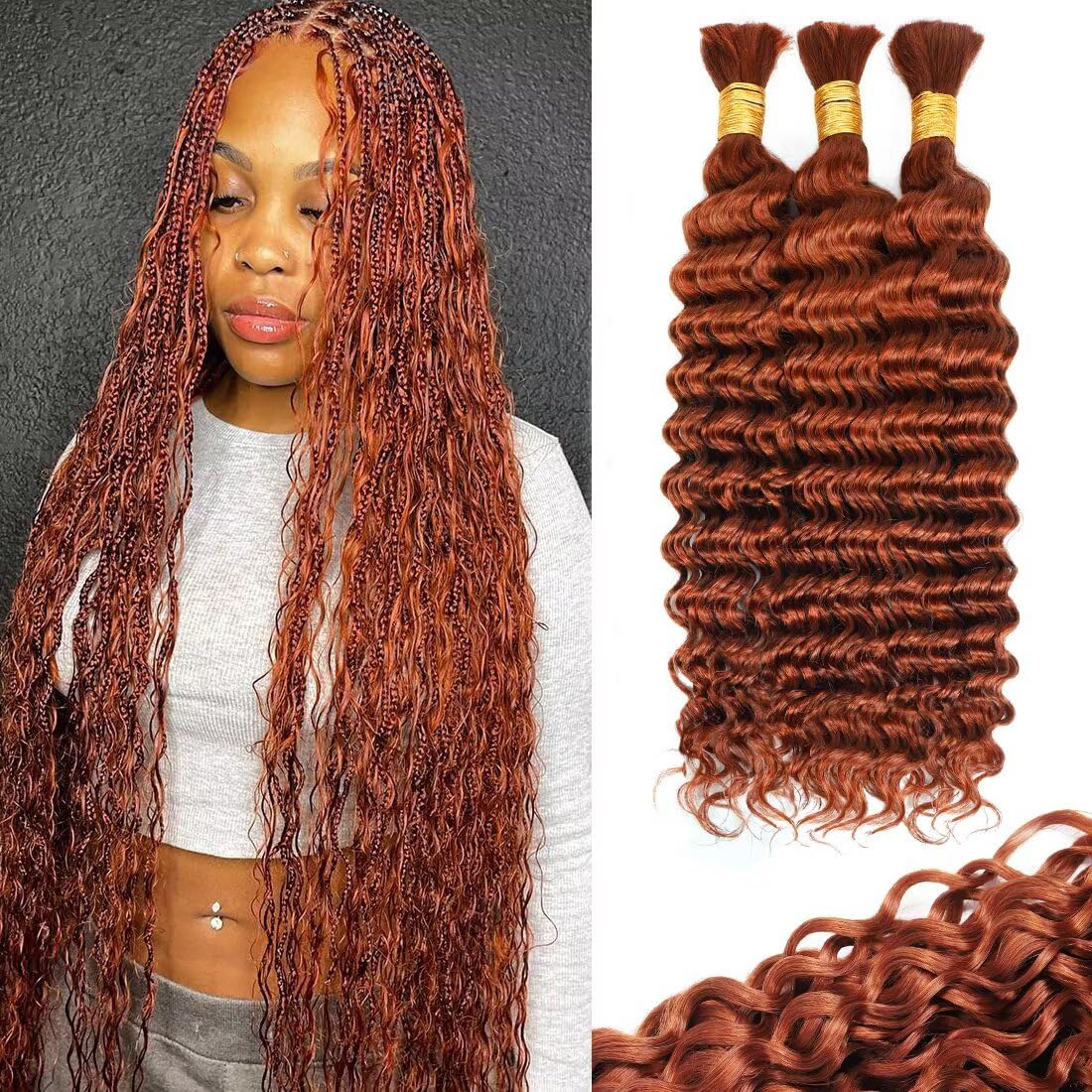 12A #350 Copper Ginger Human Braiding Hair for Boho Styles
