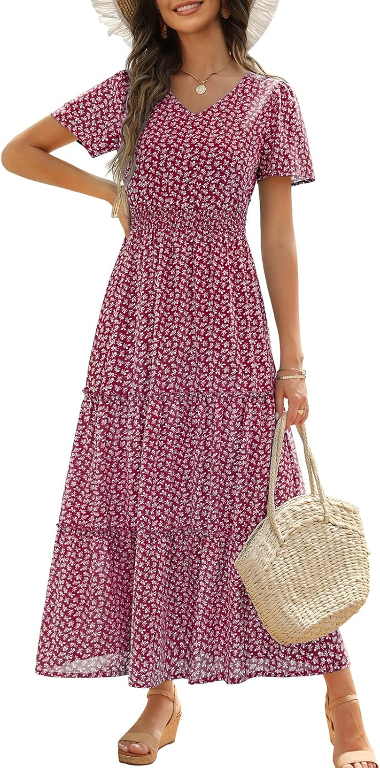 Zattcas Womens Long Summer Dress with Flutter Sleeves and V Neck