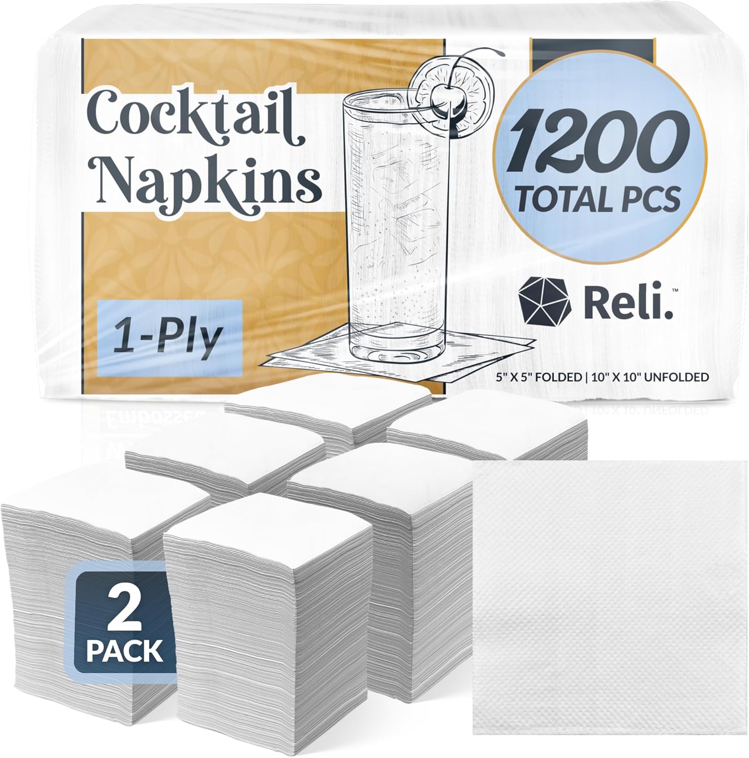 White Cocktail Napkins (1200 Count) | Disposable Bulk Pack | Perfect for Parties
