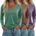 Ficerd 3 Pack Women's Long Sleeve V Neck Tops - Soft Loose Fit