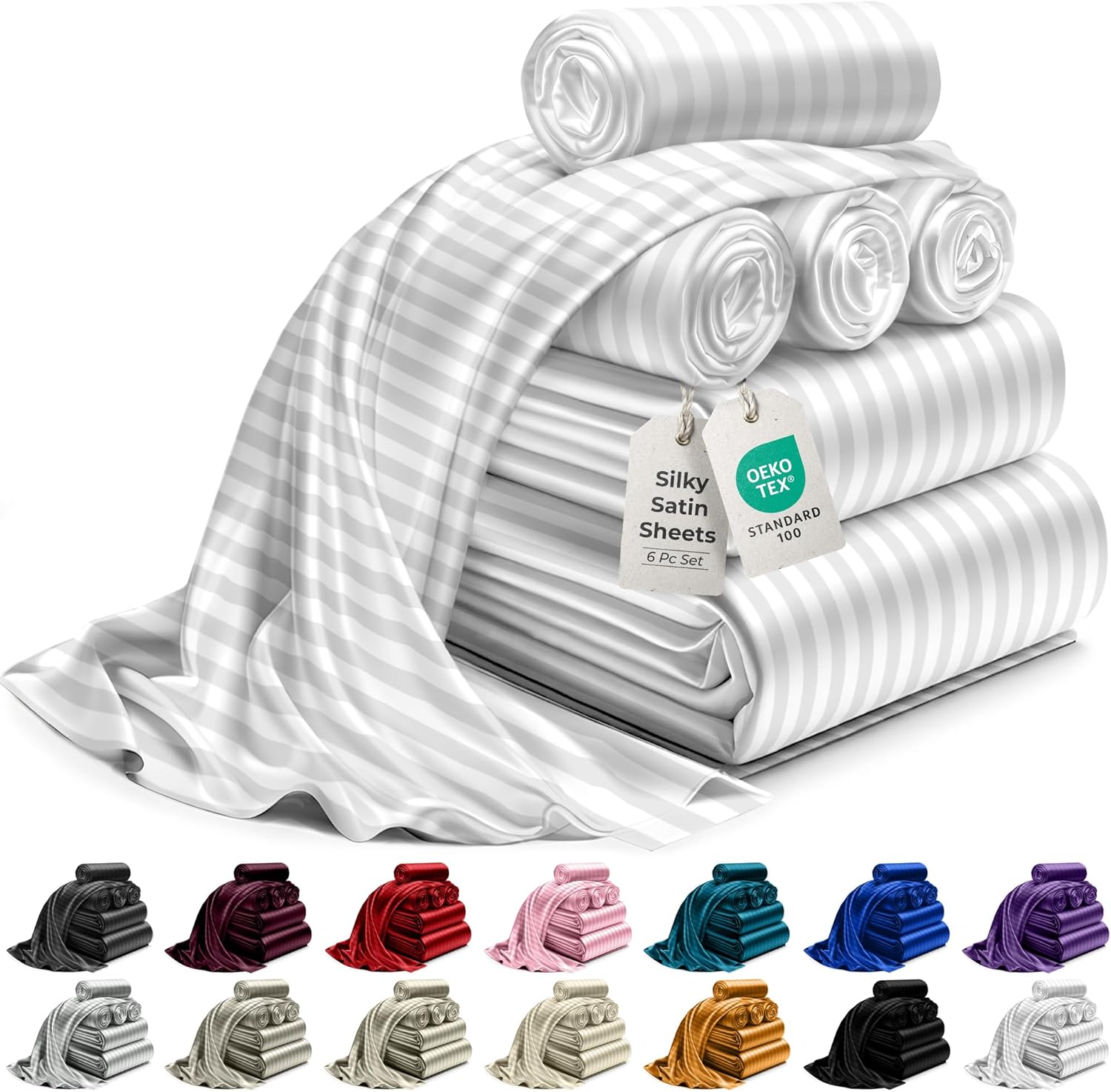 DECOLURE Satin Bed Sheets - Luxury Silky King Size Set