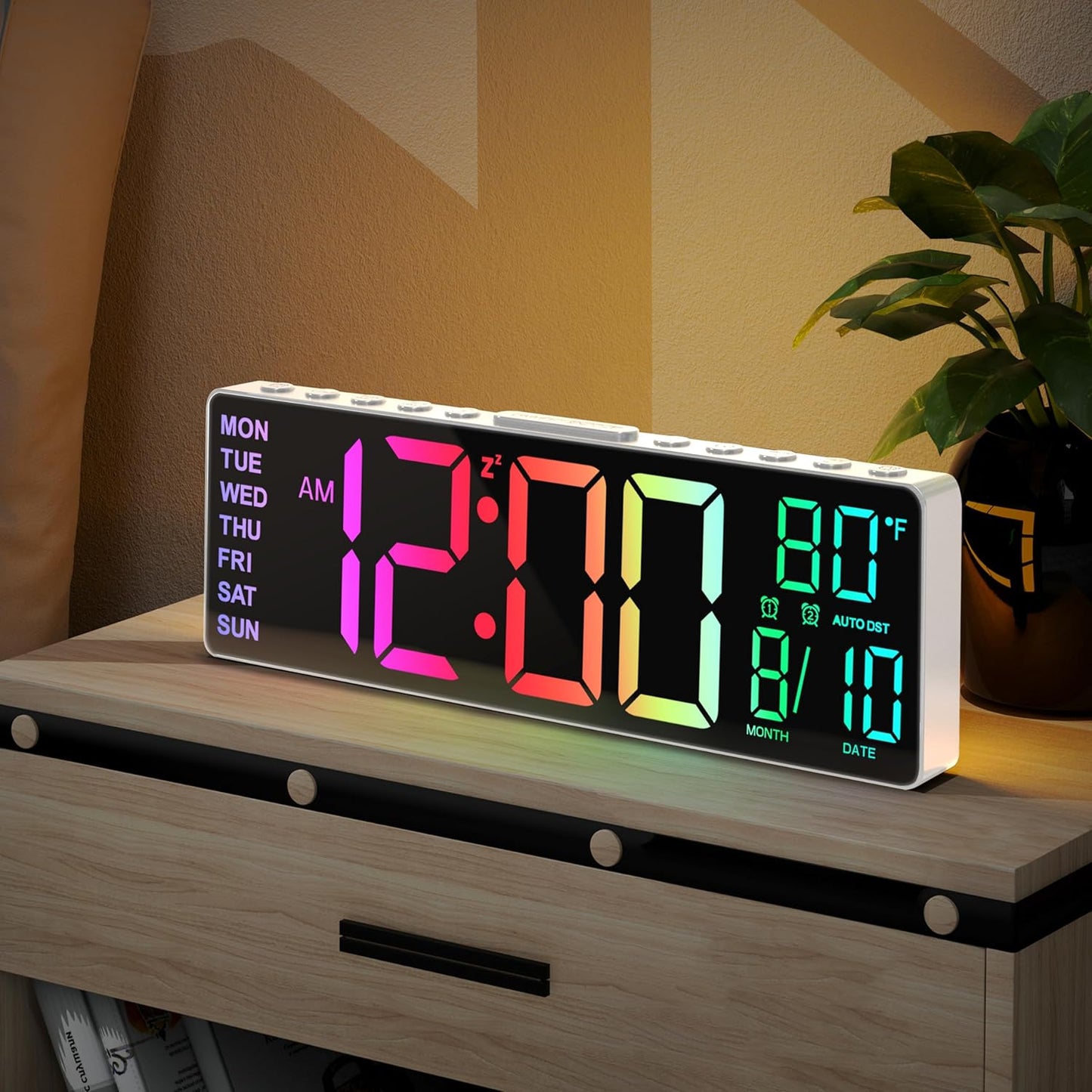 JALL 10.5ft' Digital Alarm Clock with RGB Colors for Any Room