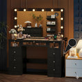 Black Vanity with Lighted 36.9in Mirror - Glass Top Makeup Desk