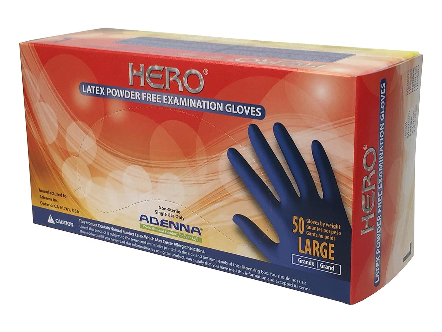 Adenna Hero 14 mil Latex Gloves, Medical Grade, Large - Box of 50
