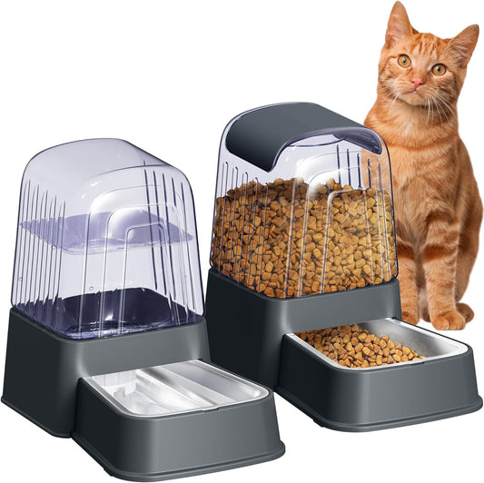 Automatic Dog and Cat Food Feeder Set with Stainless Steel Bowls