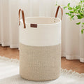 Tall Laundry Basket Woven Rope Hamper - Large 72L White & Brown