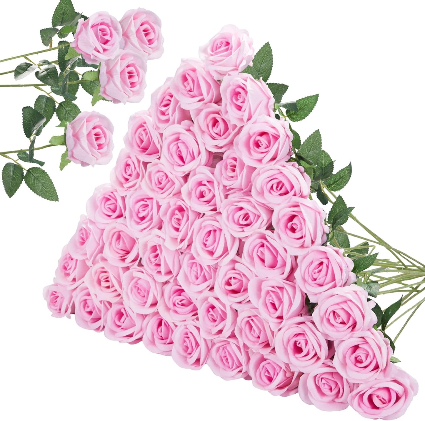 InnoGear 50 Pcs Pink Roses Artificial Flowers for Home Decor