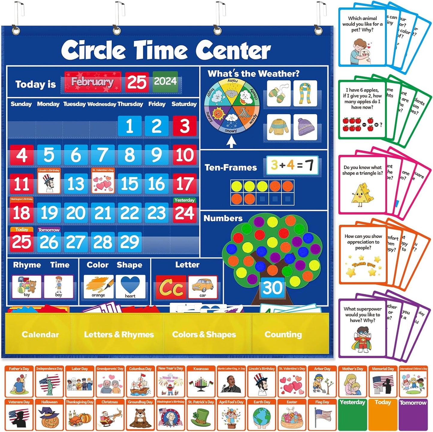 Circle Learning Time Center Pocket Chart Calendar Set for Kids