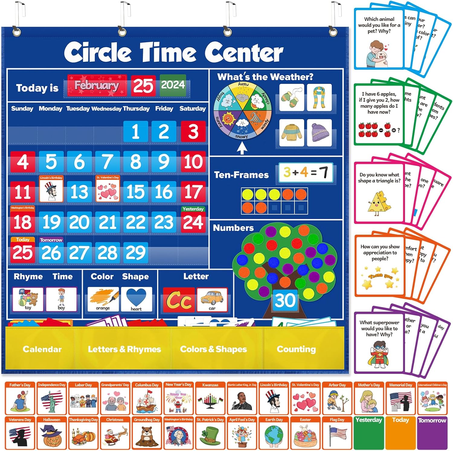 Circle Learning Time Center Pocket Chart Calendar Set for Kids
