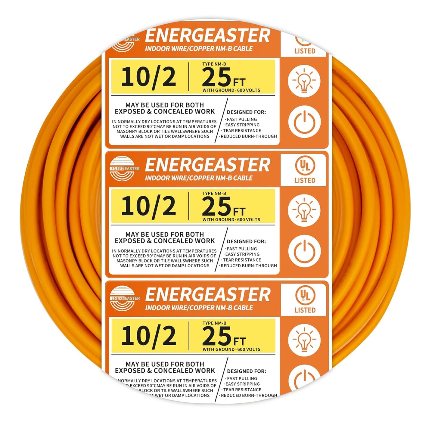 10/2 NM-B Wire with Ground Indoor Electrical Copper Wire 25FT