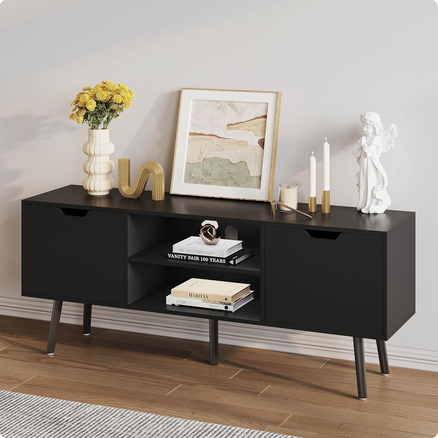Modern Black TV Stand - Fits 50-60 Inch TVs - Stylish Storage Solution