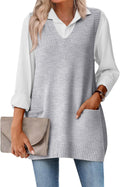 Zeagoo Women's Sweater Vest Oversized V Neck Pullover with Pocket