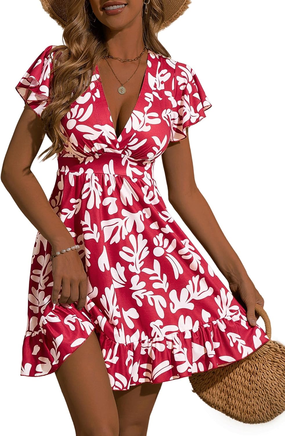 TORARY Womens Summer Dresses 2025 Floral Cap Sleeve Wrap V Neck