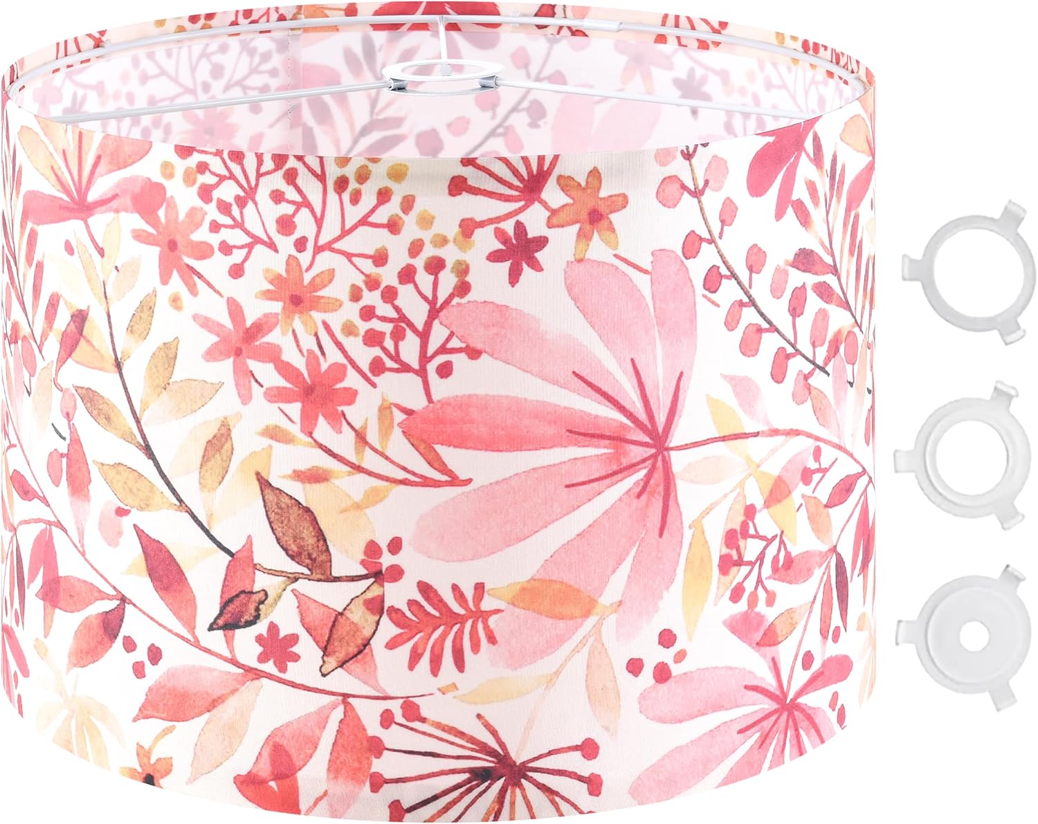 GO&SO Large Drum Lamp Shade with Red Leaf Pattern Design