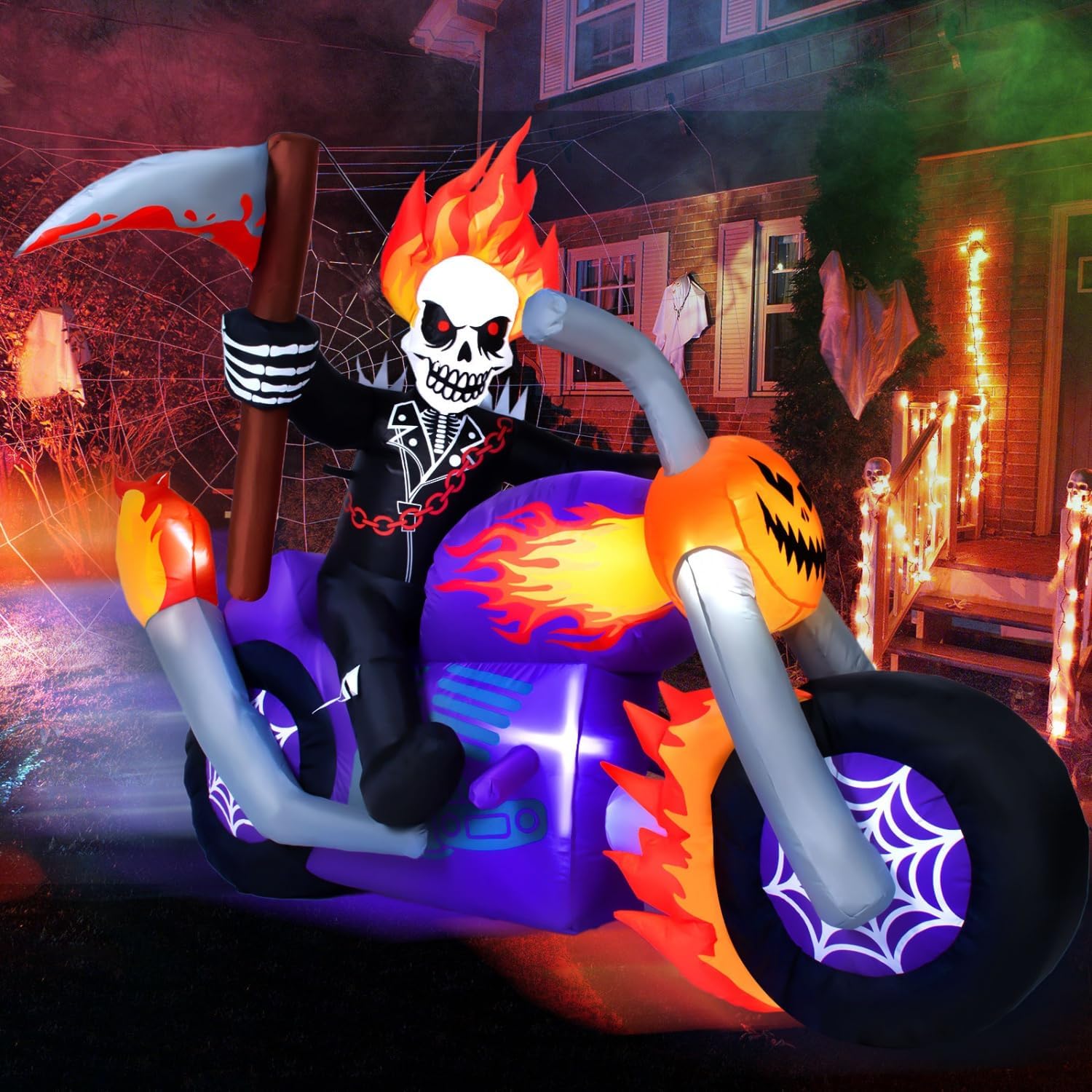 6 FT Halloween Inflatable Grim Reaper Motorcycle Rider Decor