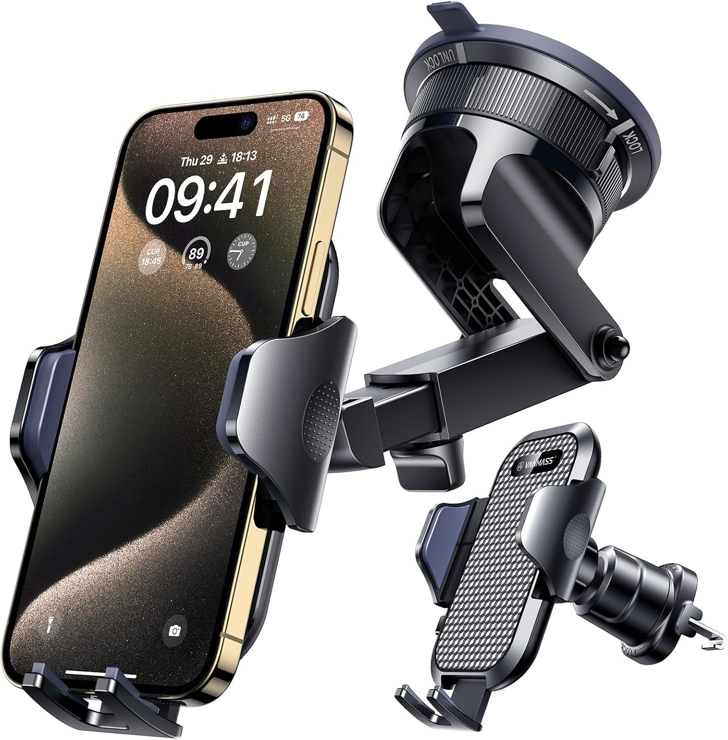 VANMASS Military-Grade Car Phone Holder - Strongest Suction & Clip