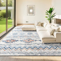Blue Boho Area Rug 6ftx9ft - Soft Low Pile Living Room Rug