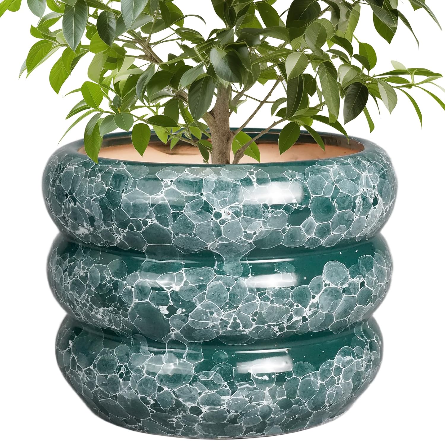 SQOWL Ceramic Planter - 10 Inch Indoor Plant Pot with Drainage