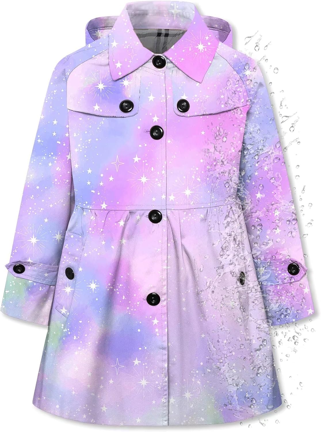Betusline Girl's Hooded Rain Jacket Lightweight Waterproof Trench
