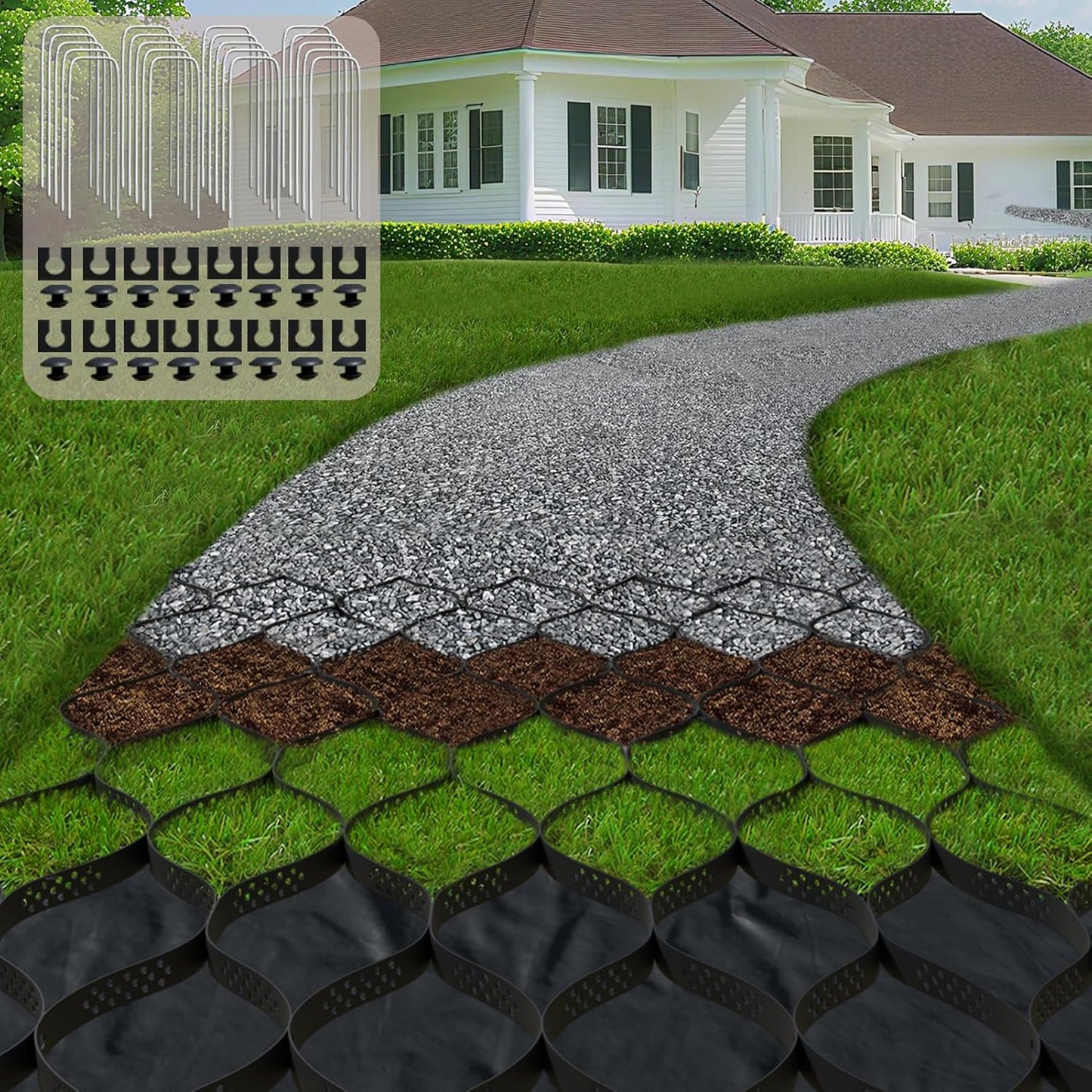 2 Thick Gravel Ground Grid for Driveway Stabilization and More