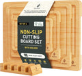 Bamboo Cutting Board Set Non Slip Feet with Holder - Sustainable