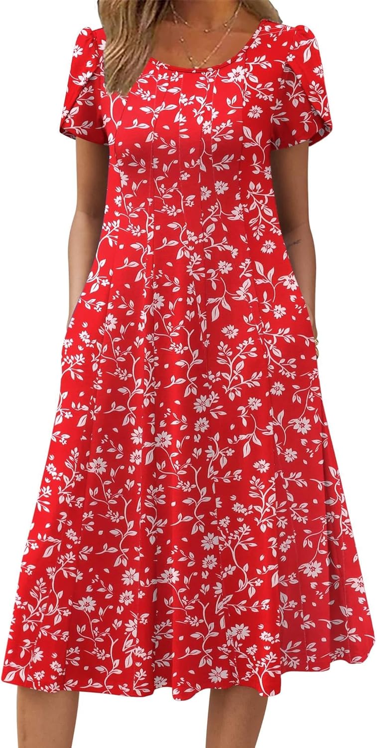 Zeagoo Womens Casual Dresses Short Sleeve Flare Midi Dress