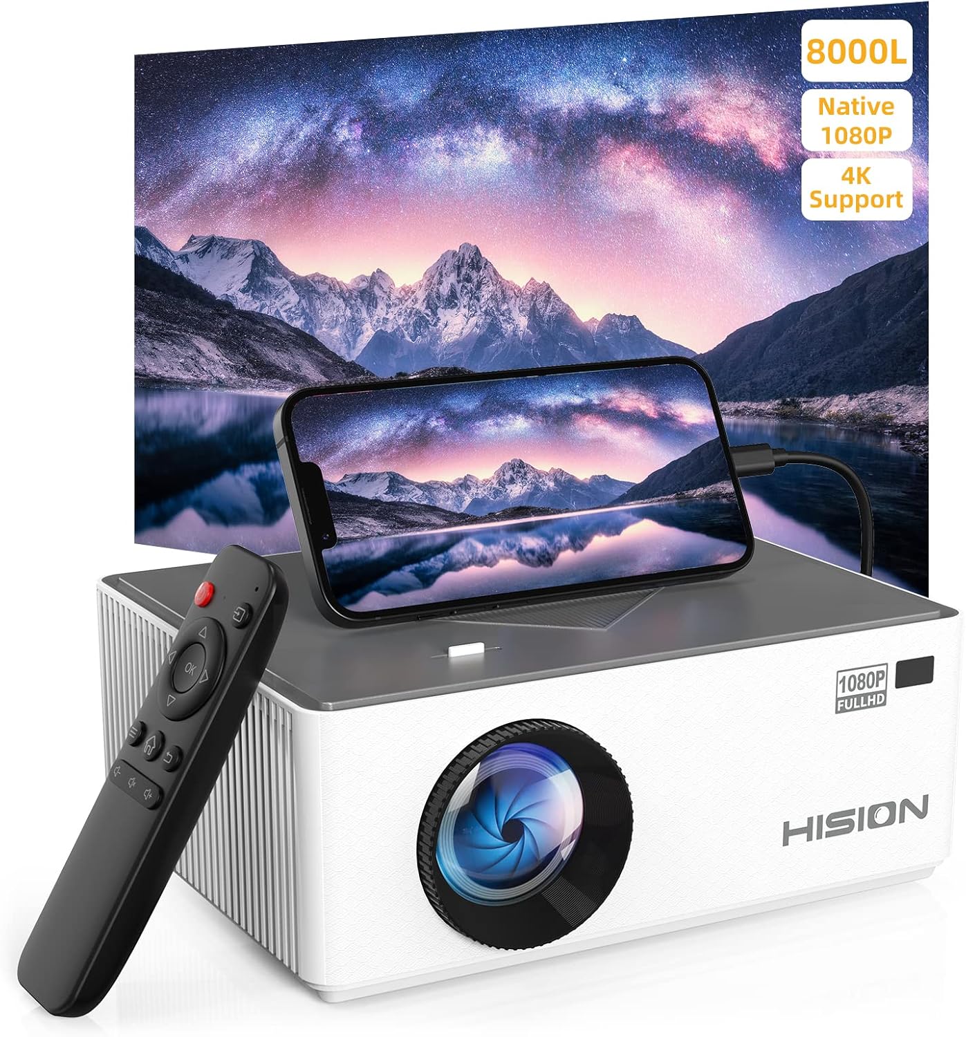 HISION 8000L Native 1080P Mini Projector - Ultimate Home Theater Experience