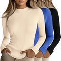 Riyiper 3 Pack Women's Ribbed Mock Turtleneck Long Sleeve (Style S9DB)