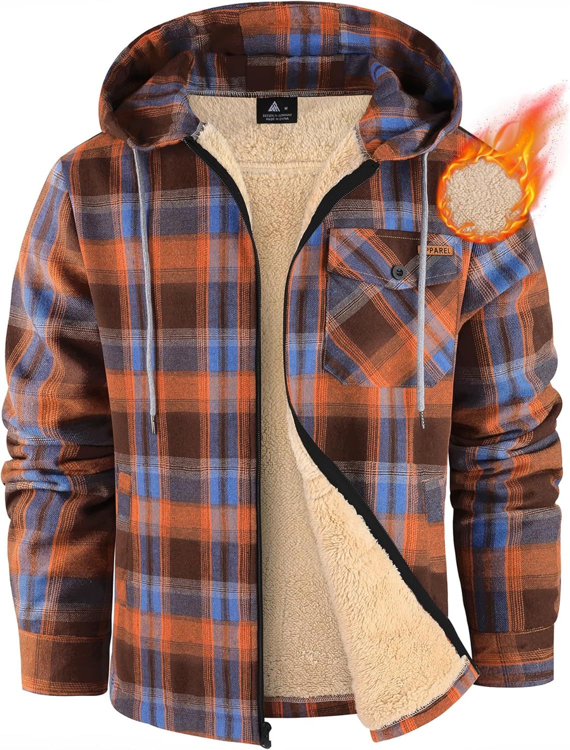 ZITY Men's Zipper Hoodies Flannel Shirt Jacket for Winter Style