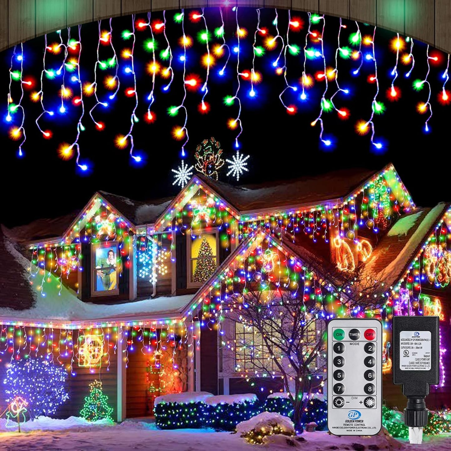 Multicolor Christmas Icicle Lights Outdoor with Remote Control