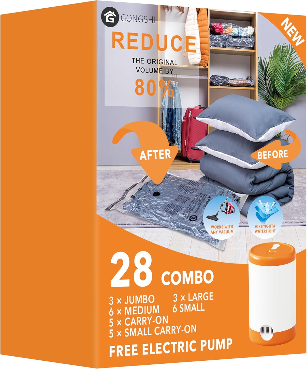 28 Pack Vacuum Storage Bags with Electric Pump for Clothes