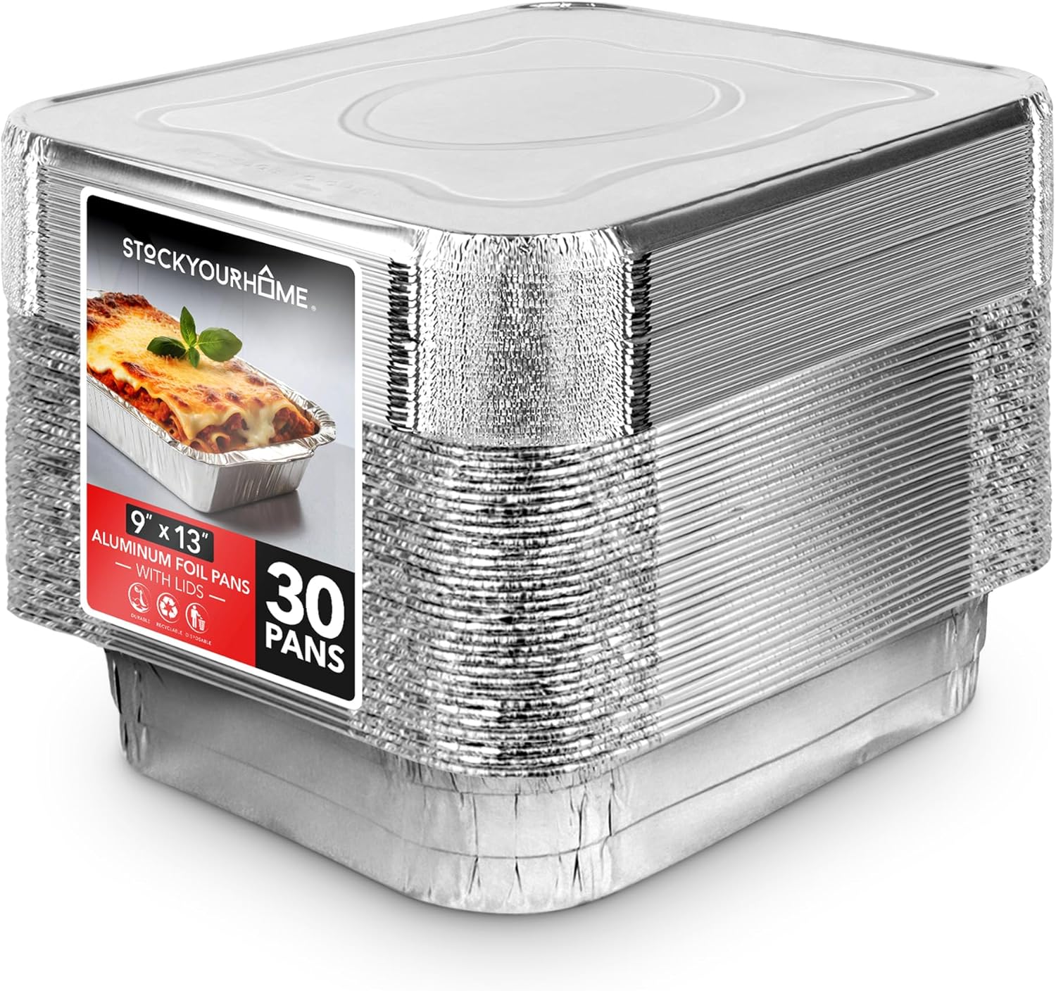 Heavy Duty 9 x 13 Disposable Aluminum Pans with Lids Set of 30