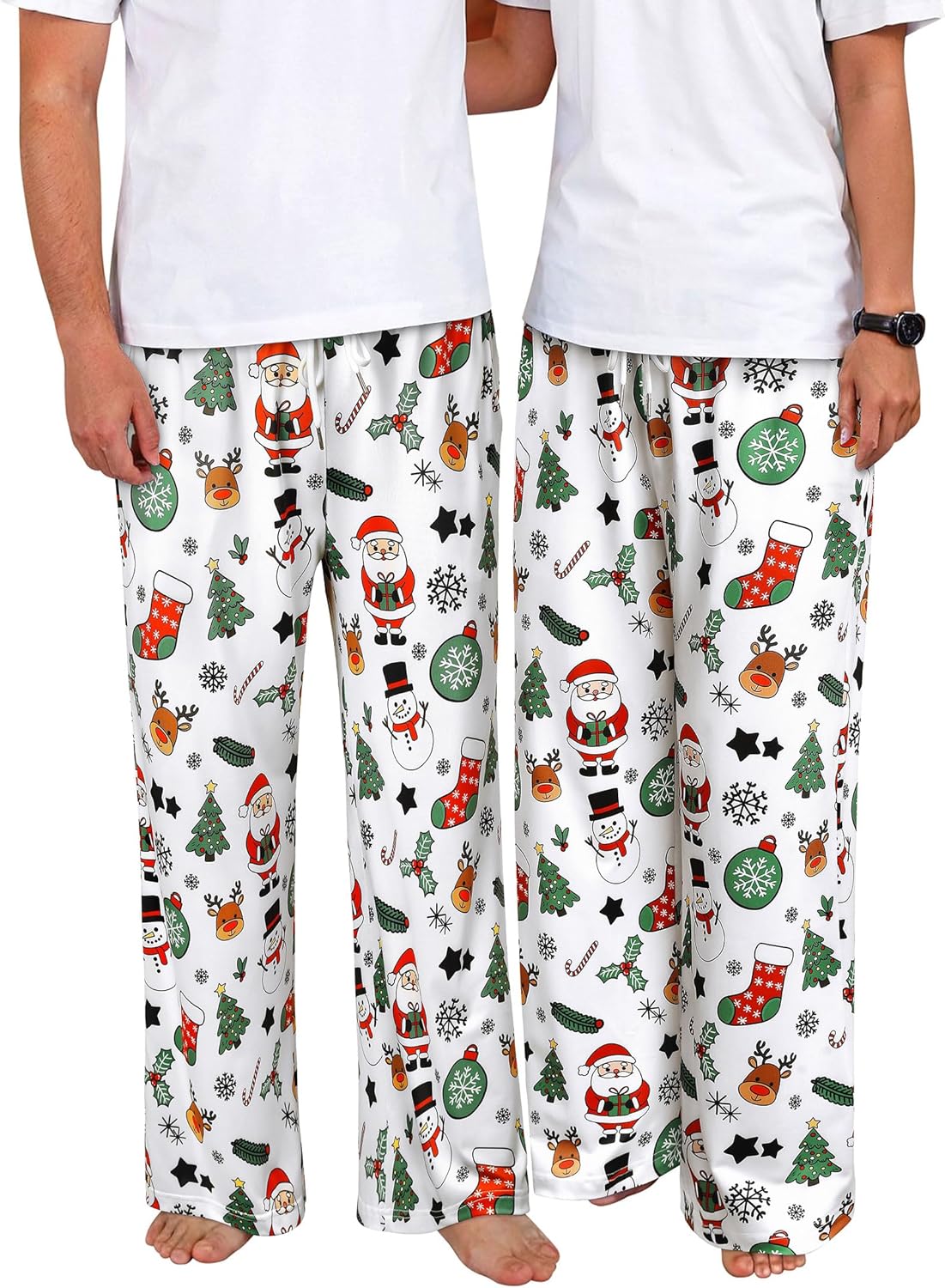 Cute Christmas Snowman Reindeer Print Pajama Pants for Comfort