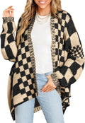 Womens Checkered Sweater Color Block Plaid Cardigans - Oversized Fit