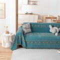 Boho Couch Cover Green Geometric Jacquard Pattern - Large Sofa