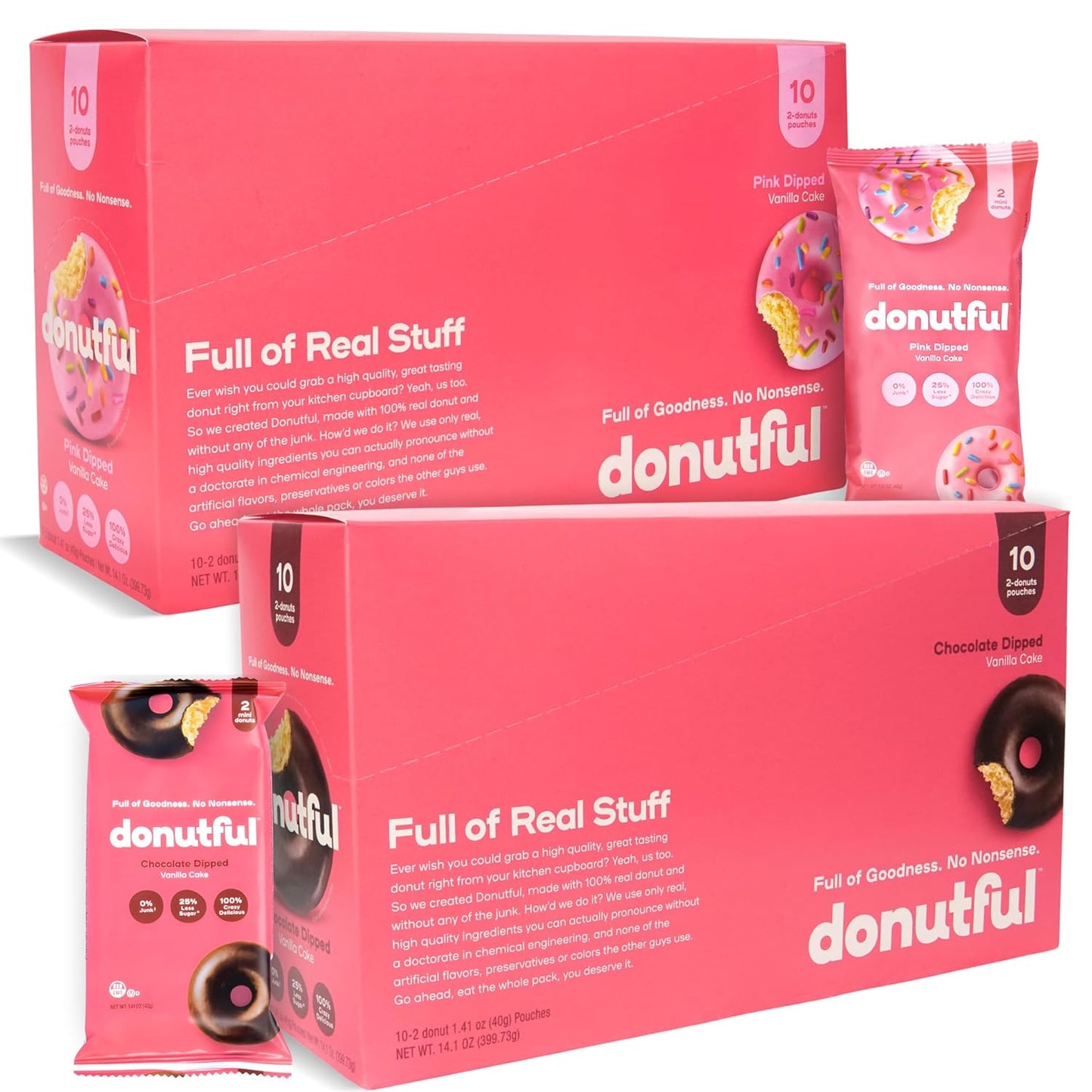 Donutful Chocolate & Pink Sprinkle Mini Donuts Snack Pack