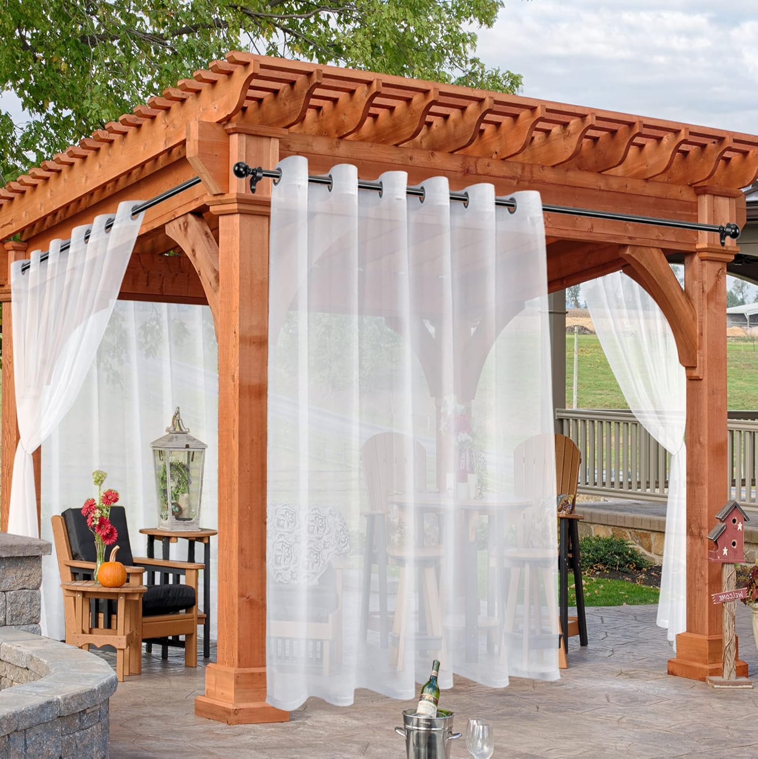 Waterproof Outdoor Sheer Curtains for Patio - 4 Panels 100 x 120 in