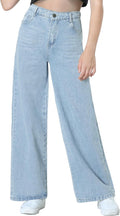 Girls Jeans Baggy Wide Leg High Waisted Denim - Size Down