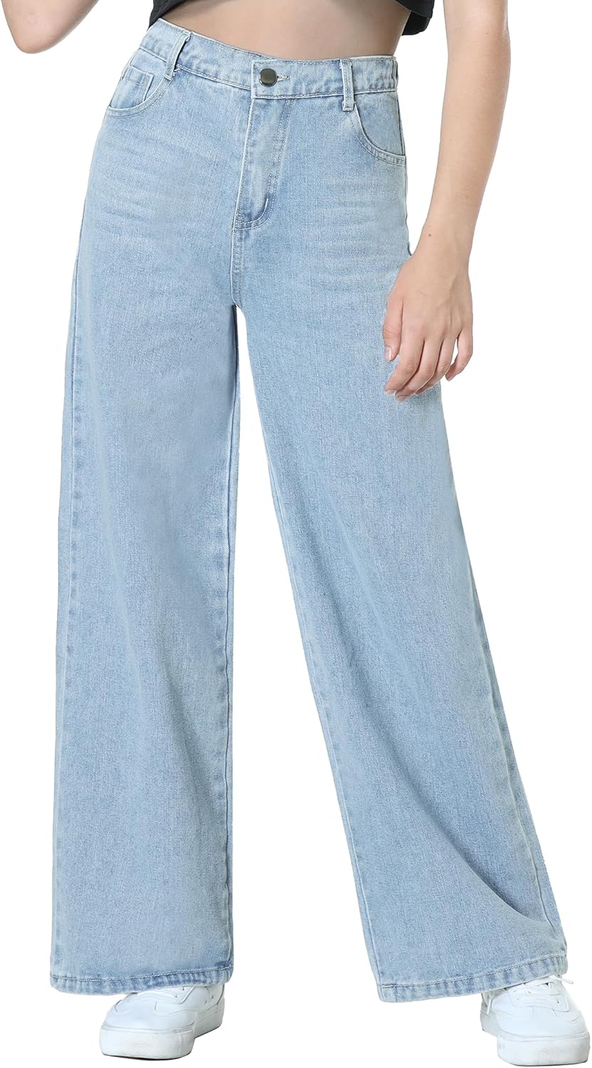 EXARUS Girls Baggy Jeans Wide Leg Flare Skinny Ripped Denim