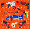 Wooden Peg Board for Nerf Gun Storage Organizer - Wall Hanging Rack