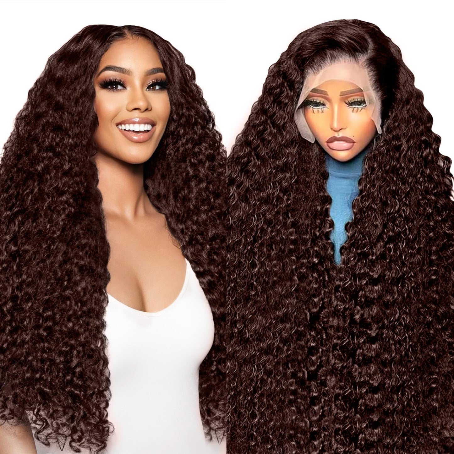Brown Curly Wig Human Hair 220% Density 13x6 Lace Front Wigs