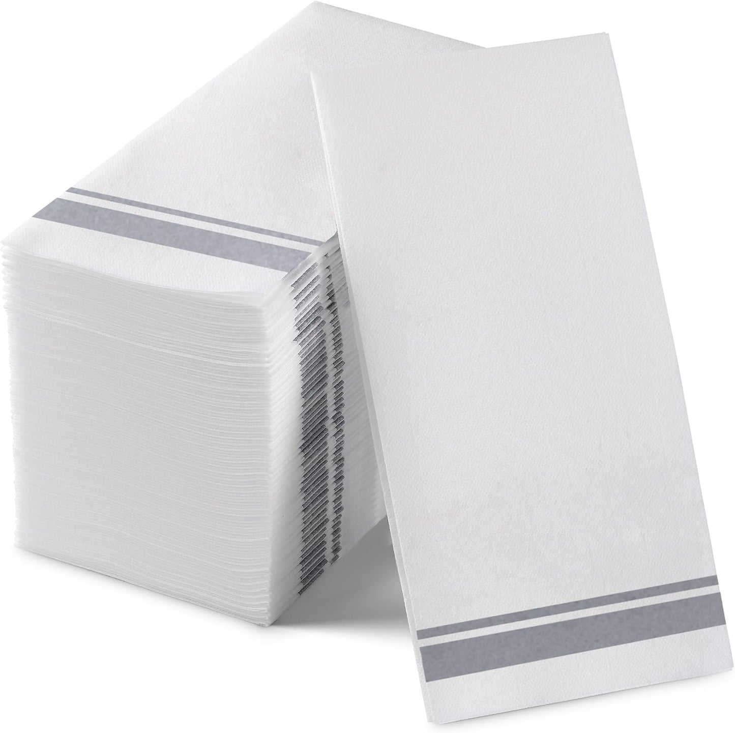 50-Pack Disposable Linen-Feel Hand Napkins - Elegant Silver Line Towels for Events