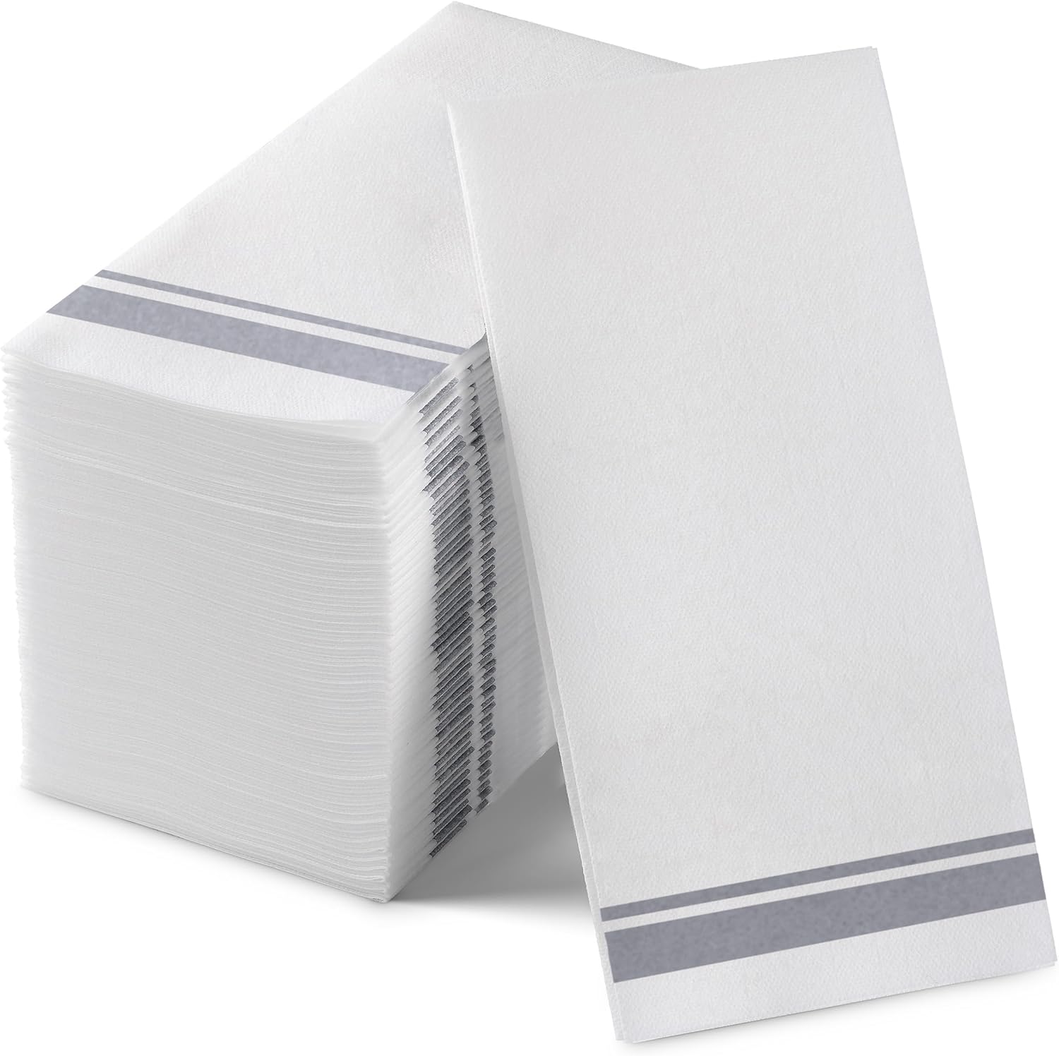 50-Pack Disposable Linen-Feel Hand Napkins - Elegant Silver Line Towels for Events